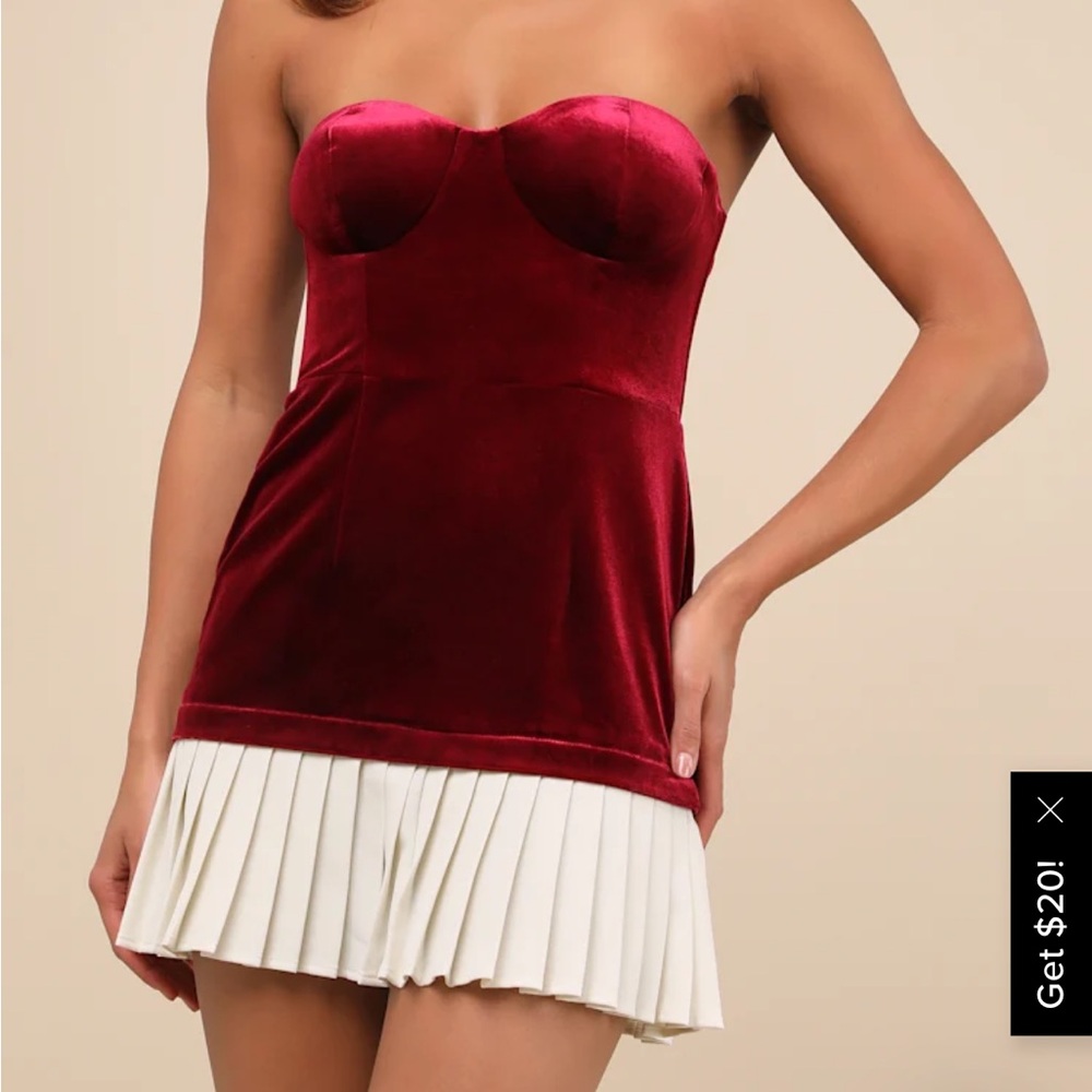 Lulus Elevated Invite Wine Red Velvet Strapless Mini Dress